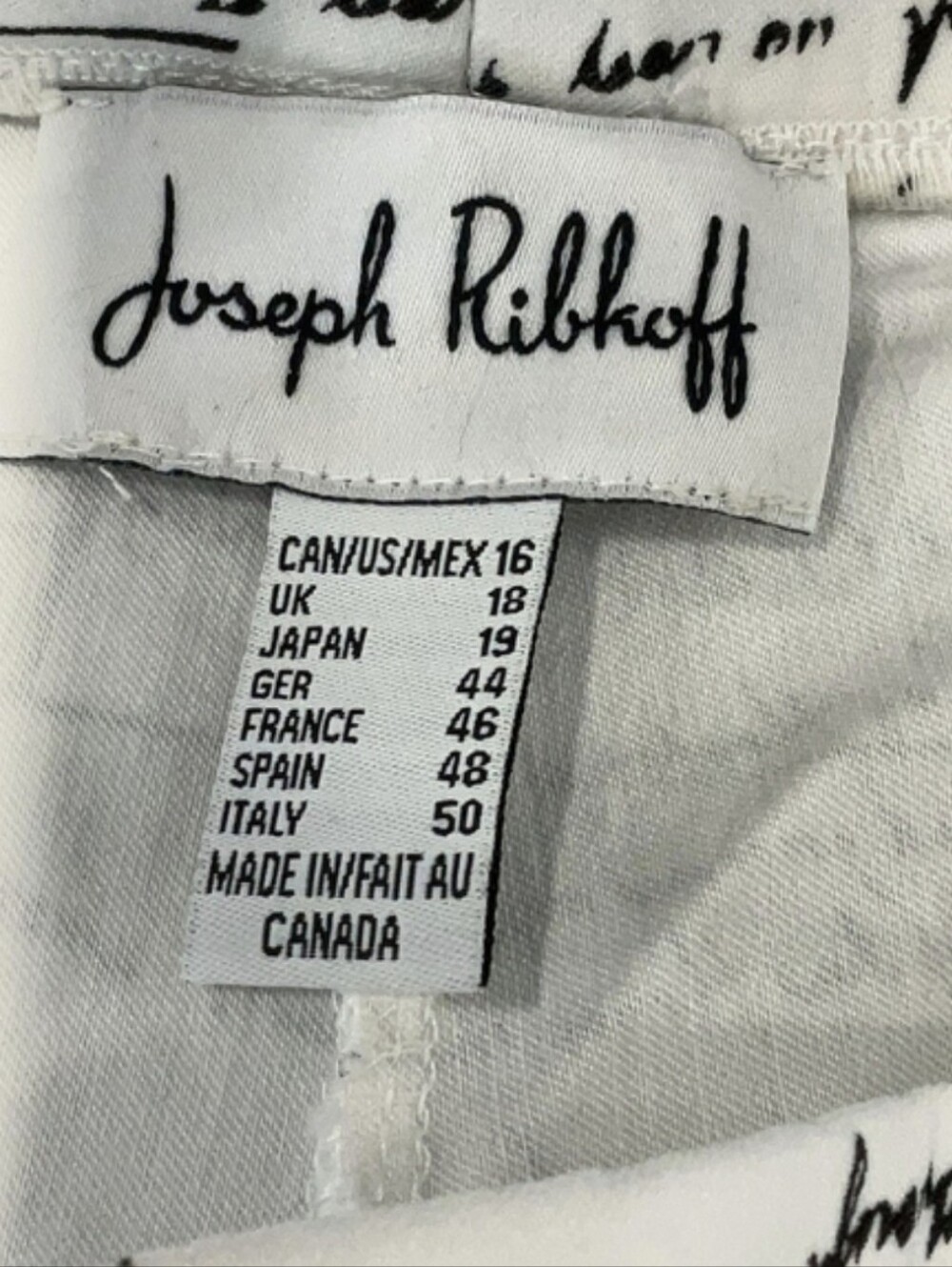 NEW Joseph Ribkoff White Script High Rise Skinny Crop Pants Black Script Size 16 - Picture 5 of 5
